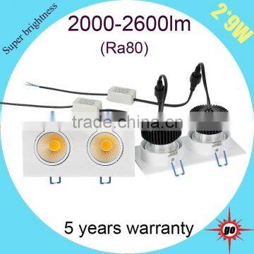 IP42 led square downlight double head 2x9w led downlight