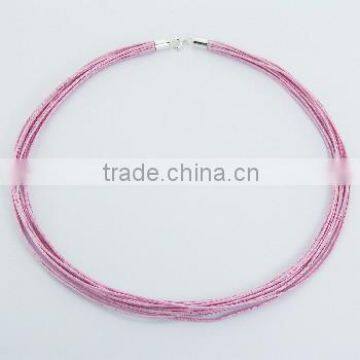 Girlie Light-Pink Cotton Choker Necklace Sterling Silver Clasps