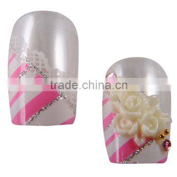 Fake nails with 3d decoration and silver foils