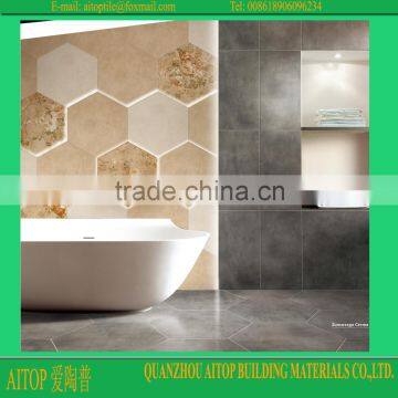 hexagon ceramic tile flooring cement look for bathroom