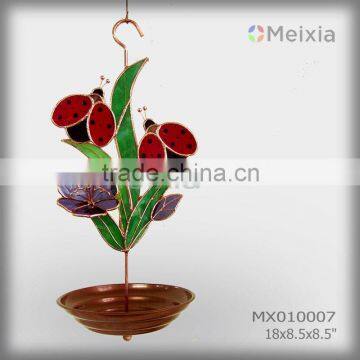 MX010007 metal bird feeder with ladybug flower stained glass craft decoration