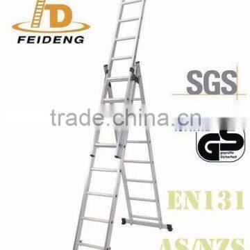 GS approval Foldable Aluminium 3-section ladder Extension ladder