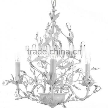 WHITE WROUGHT IRON CHANDELIER/ CHANDELIERS LIGHTING FACETED CRYSTAL LEAVES