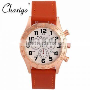 2016 New Men Sport Leather Strap Gold Watch Golden Watch for Men Relojes Hombr