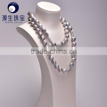 13-15mm 120cm Long Baroque Grey Color Natural Pearl Necklace for Wholesale photo-2