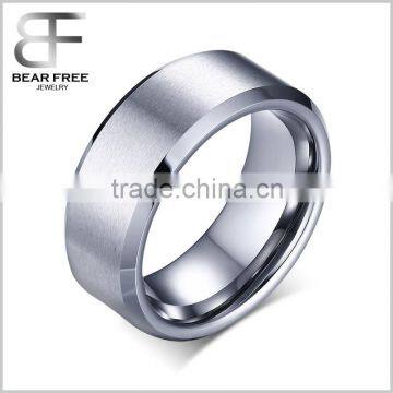 8mm Silver Beveled Tungsten Carbide Rings with Matte Center Men's Comfort Fit Wedding Bands Unique for Women