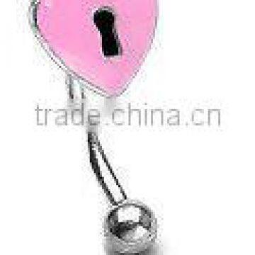 Pink Heart Lock Eyebrow Ring Body Piercing Jewelry