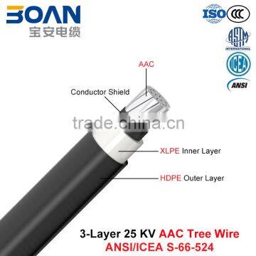 Tree Wire Cable, Overhead Spacer Cable, 25 kv, 3-Layer AAC (ANSI/ICEA S-66-524)