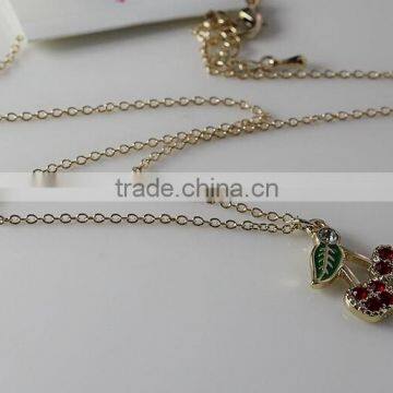 2015 Newest Fashion Gold Metal Cherry Rhinestone Earring and Necklace Set