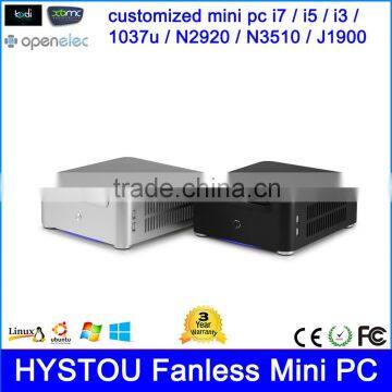 OEM China Fan Mini PC Barebone Intel Core i7 i5 i3 Haswell Broadwell Processor Aluminum Case WiFi HDMI USB 3.5", 2.5" SSD, HDD