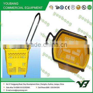 Durable Rolling Plastic shopping basket with wheels