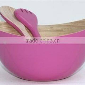 High quality eco friendly pink bamboo salad bowl and salad server