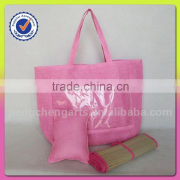 Women paper straw beach bag with mat and pillow