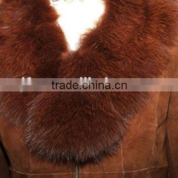 Fashion Design Double Face Shearing Lamb Fur Garment With Fox Fur Collar Detachable photo-4
