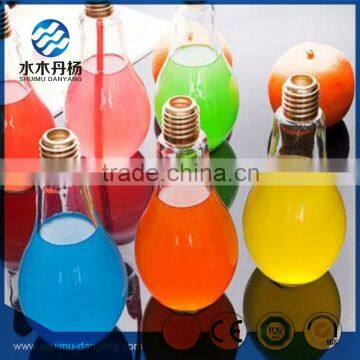 Hot selling clear light bulb shaped juice bottle glass beverage bottle