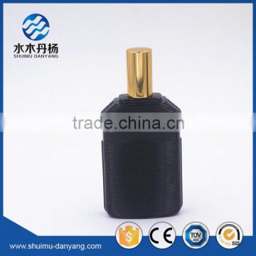 Flat black pump sprayer glass perfume bottle