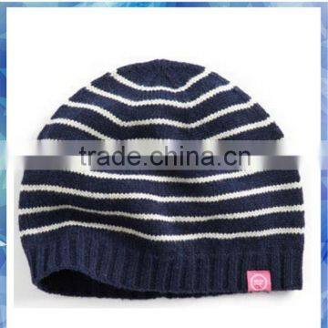Navy and White Women Striped Knit Hat/knitting Pattern Striped Hat/stripe Hat