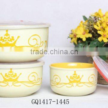 Light Yellow Color Ceramic Bowl With Lid Fresh Bowl for Promotion