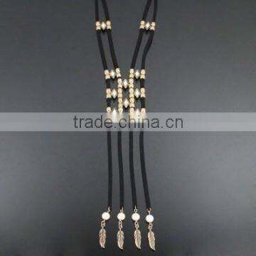 LINKED LEATHER FASHION LONG TRIBAL NECKLACE SET