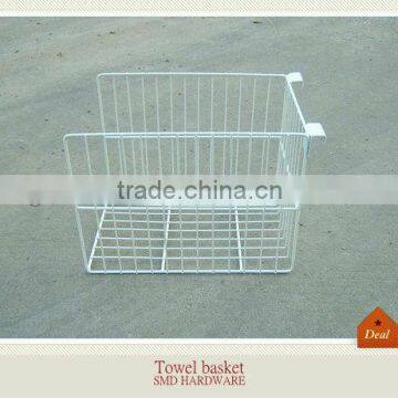 White metal hanging square towel basket