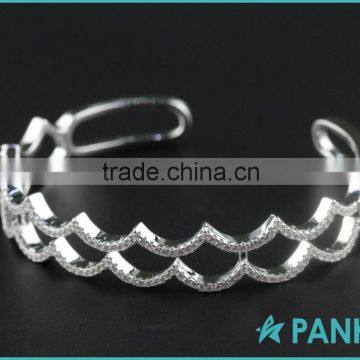 Micro Pave Zircon Water Waves Real Sterling Silver Bangles