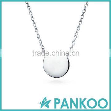 Modern Thin Shiny 925 Sterling Silver white gold Round Disc Layering Necklace