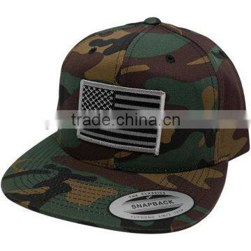 woodland camouflage 100% polyester snapback cap with Patriotic American Flag Patch