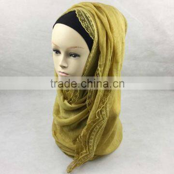 Wholesale Hot Infinity Cotton Hijab Scarf With Lace Around Muslim Pashmina photo-3