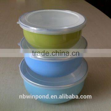 3pcs per set printing enamel kitchenware bowl with PP lid