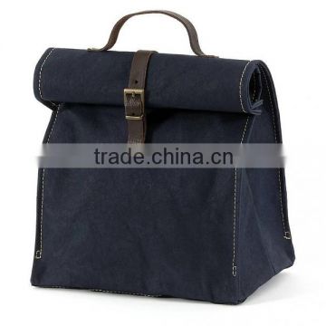 wholesale canvas lunch bag with leather trim