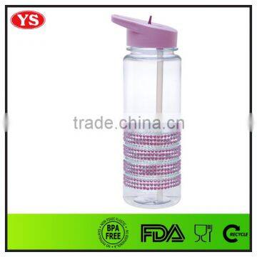 750ml Plastic Rhinestone Water Bottle With Flip Straw