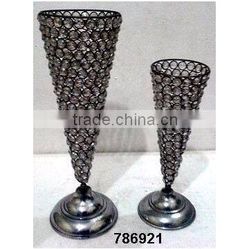 Aluminum,Iron & Glass Crystal Chimney Votive T-Light Candle Holder photo-2