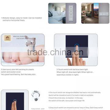 EU standard glass panel vertical switch and socket
