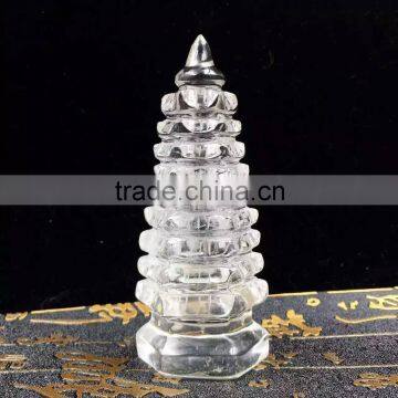 Clear Crystal Hand Carving Wenchang Tower Fengshui for Crafts