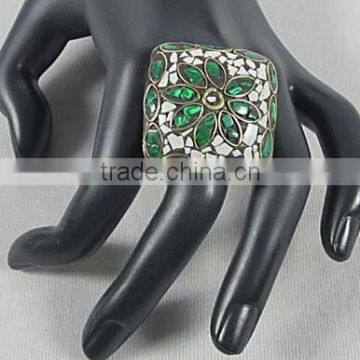 Mosaic Red Tiles Ring Costume Fashion Women Jewelry India Brass Ring Big Ring Latest Design New Pattern,Indian Regional