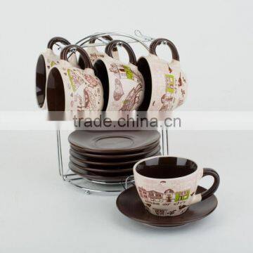 HOT SALE STONEWARE TEA CUP &SAUCER WITH STAND