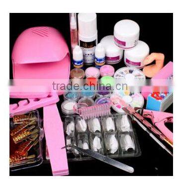 Nail Art Hand Dryer Blower & UV Gel Acrylic Tips Powder Liquid Tools Kit Set