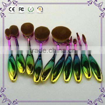 Private label new 10pcs rainbow oval toothbrush makeup brush set with box