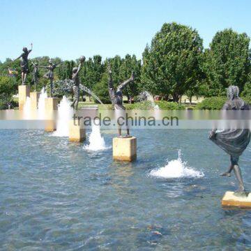 playing children water fountain