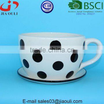 With Black Polka Dots Ceramic Cup With Saucer for Flowers photo-3