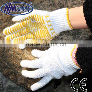 NMSAFETY 10g yellow pvc net coated cheap white cotton gloves pvc dots gloves