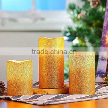 S/3 Glittering Wax Pillar Candles Flameless LED Glittering Christmas Candles