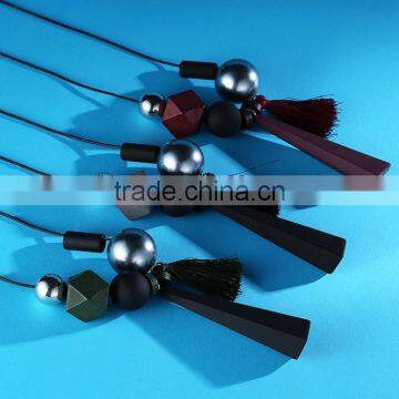 Geometric Beads Strip Pendant Necklace Tassel Long Sweater Necklace Autumn Winter Geometric Garment Necklace photo-5