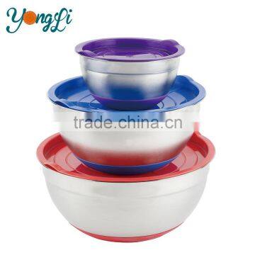 Non Slip Silicone Bottom Stainless Steel Mixing Bowls Set With Lids Kitchen Tools photo-2