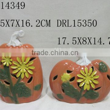 Holloween Flower Pattern on Ceramic Pumpkin Festive Decorations photo-2