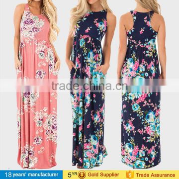 2017 Boho floral printed beachwear sundress plus size round neck pleated summer casual maxi dresses for big women