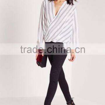 OEM Service New Model Fashion White Wrap Blouse photo-2