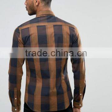 Custom Logo Long Sleeve Spread Collar Mens Pre-Shrink 97% Cotton 3% Elastane Breathable Slim Fit Casual Big Plaids Shirts photo-2