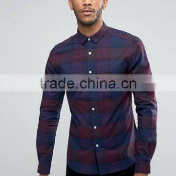 Custom Long Sleeve Spread Collar Mens Pre-Shrunk 97% Cotton 3% Elastane Breathable Quick Dry Slim Fit Casual Plaids Dress Shirts