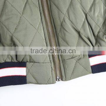 HAODUOYI Women Warm Solid Letter Embroidery Lattice Street Zipper Bomber Jacket photo-6